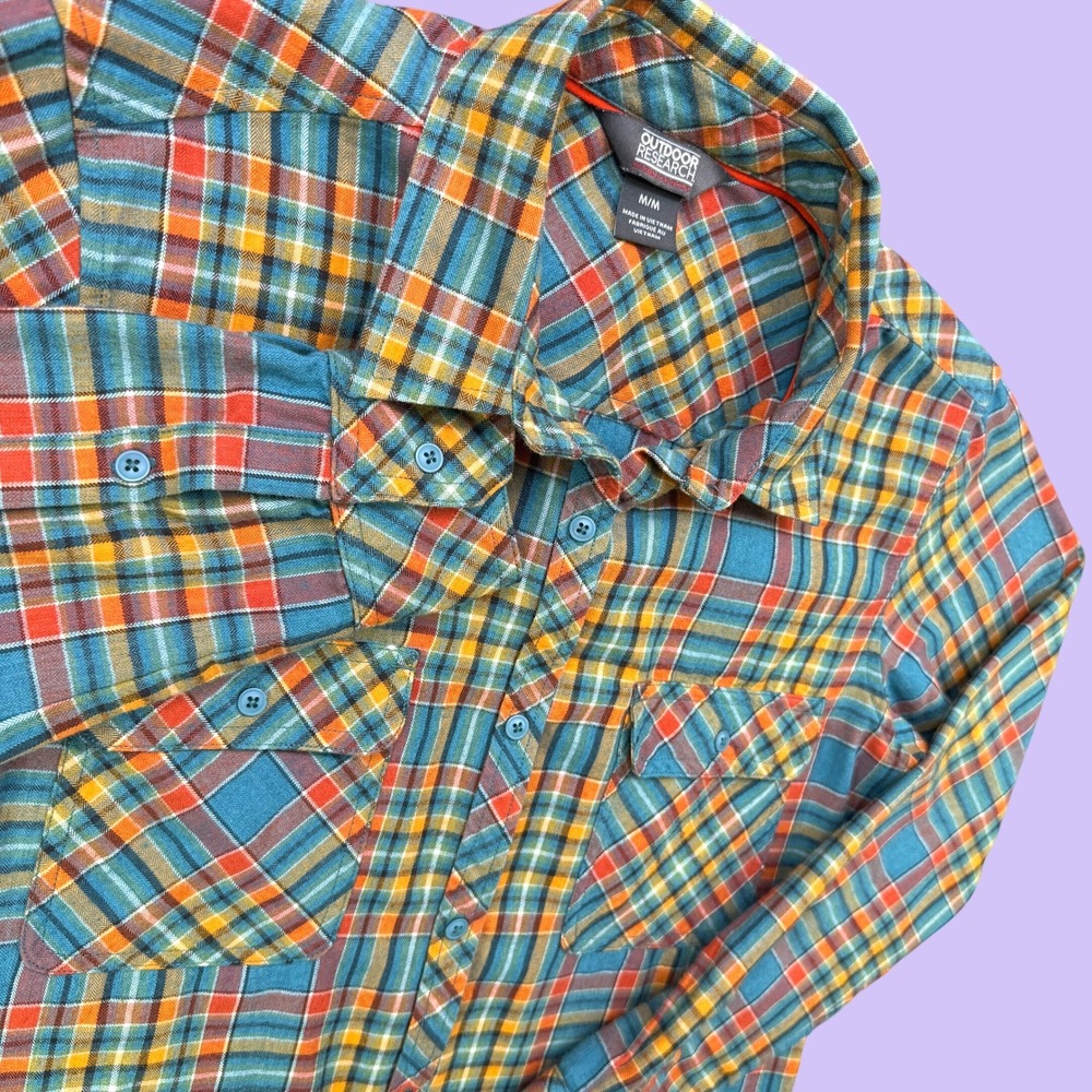 Outdoor Research Flannel Shirt Women M Zip Pocket Plaid Hiking Gorpcore Utility